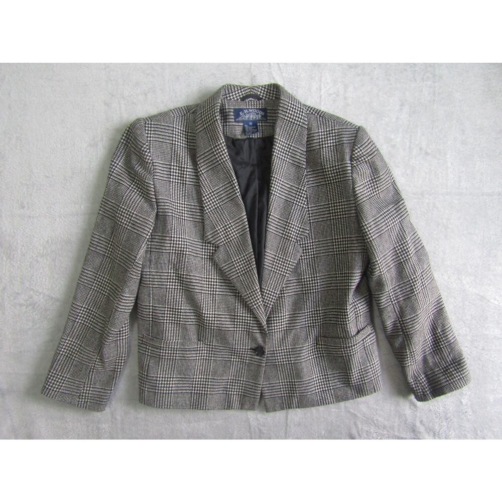 E.H. Woods Glen Plaid Wool Blend Blazer Women's Size 14 Vintage Checked‎ Jacket